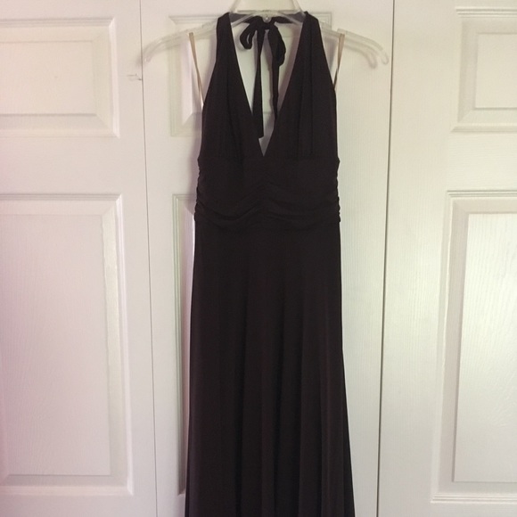 BCBGMaxAzria Brown Halter Asymmetric Kerchief Hem - Picture 3 of 4